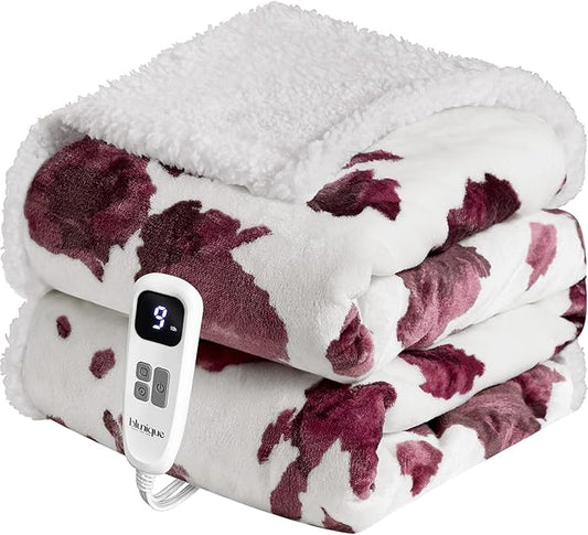 Heated Blanket Throw Blanket – Fast Heating Blanket with 10 Heat Settings & 4 Timer Options, Cozy Soft Fleece Sherpa, Washable, Warm Gifts for Grandma
