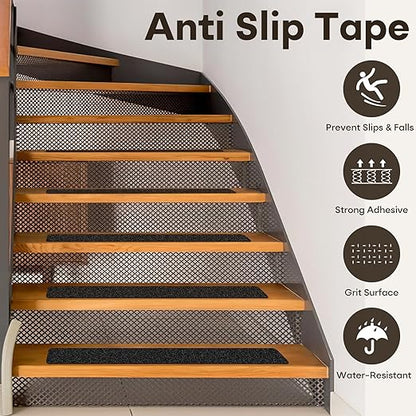 Non Slip Tape 6 inch X 30 inch (10-Pack) - Outdoor Waterproof Non Skid Tape, Stair Treads Anti Slip Tape for Step, Deck, Pre-Cut Anti Slip Tape, Black with Roller