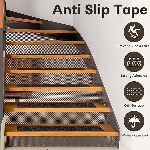 Non Slip Tape 4 inch X 30 inch (10-Pack) - Outdoor Waterproof Non Skid Tape, Stair Treads Anti Slip Tape for Step, Deck, Pre-Cut Anti Slip Tape, Black with Roller