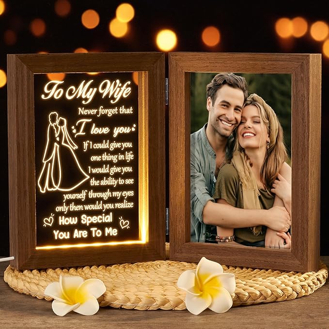 Christmas Gifts for Wife from Husband - Wife Gifts Picture Frame 5x7 with Night Light, Wedding Anniversary Birthday Gift for Women Wifey Ideas Valentines Day I Love You Gift for Her Romantic to Wifey