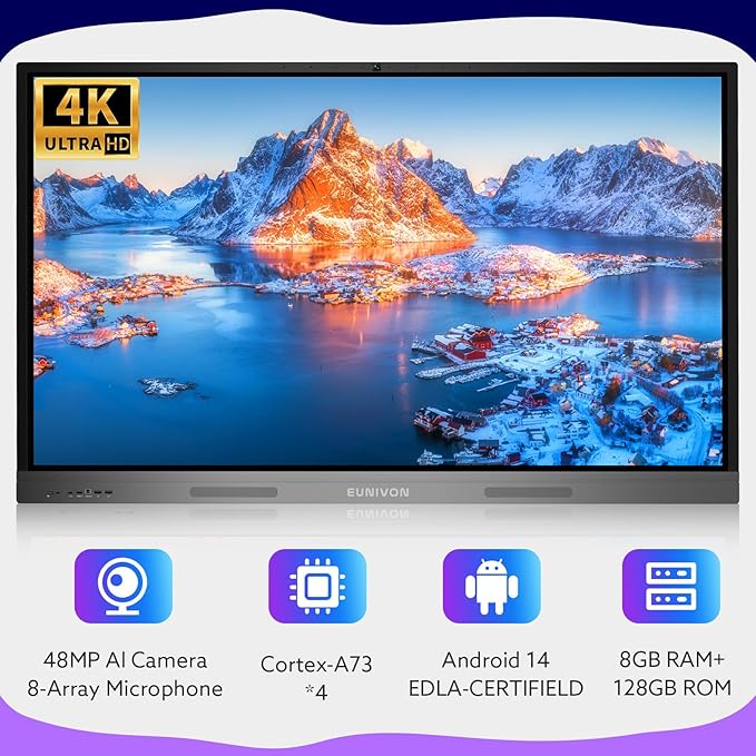 Smart Board 55" 4K Interactive Whiteboard Google EDLA-Certified for Classroom Office Home School, OTA Software Updates 8GB RAM + 128GB Storage