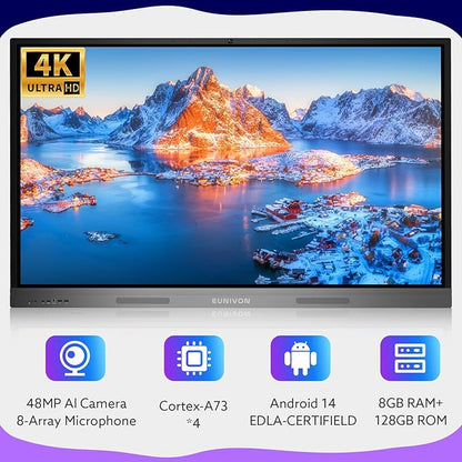 Smart Board 55" 4K Interactive Whiteboard Google EDLA-Certified for Classroom Office Home School, OTA Software Updates 8GB RAM + 128GB Storage