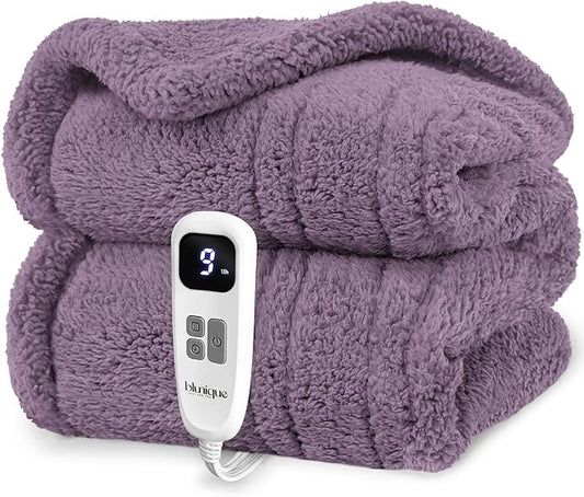Heated Blanket Electric Blanket Throw - Fast Heating Blanket Throw Double Sided Sherpa Ultra Soft Cozy with 10 Heating Levels & 2-10 Hours Auto Off, Mashine Washable, 50 x 60 Inches, Purple