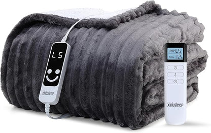 Heated Blanket Electric Blanket 50"x60", Soft Flannel Sherpa Electric Throw with 5 Heating Level & 12 Times Setting, Heated Throw with Overheating Protection, Machine Washable (Grey)