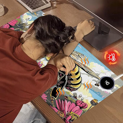 Heated Mouse Pad, Warm Desk Pad, Keyboard Mat 23.6 x 14 Inch Large Size Intelligent Fast Heating, 3 Speed Adjustable, Timed Auto Power Off for Game Office Home, Bees Collect Honey