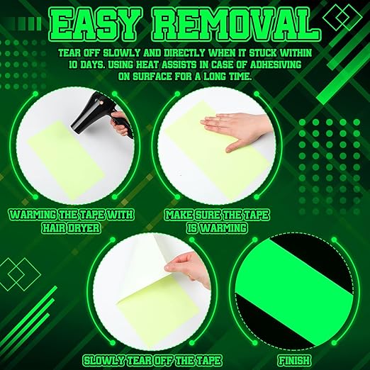 2 Rolls Glow in The Dark Tape 16.4 ft x 6 Inch Luminous Phosphorescence Green Long Lasting Bright Glow Tape for Halloween Night Decorations, Theater Stages, Stairs, Walls, Steps and Exit Sign