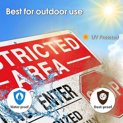 GicnKeuz Large "Restricted Area - Do Not Enter, Authorized Personnel Only" Metal Signs, 14 x 10 Inches Reflective Aluminum Signs, Fade Resistant/Waterproof, Easy to Install, Outdoor Use (2-Pack)