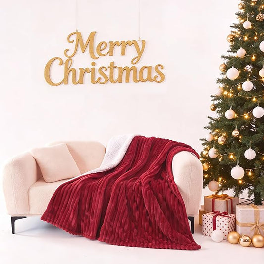 Heated Blanket Electric Blanket 50"x60", Soft Flannel Sherpa Electric Throw with 5 Heating Level & 12 Times Setting, Heated Throw with Overheating Protection, Machine Washable (Red)