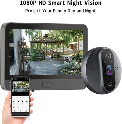 WiFi Video Doorbell for Apartment,Peephole Camera with 4.3" LCD Display,1080P, 120° Wide Angle, Night Vision,Motion Detection,2-Way Audio,Digital Peephole veiwer,Smart Life App Compatible