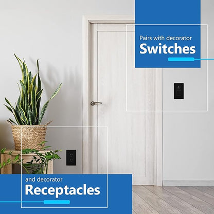 LIDER Matte Finish Decorator Switch Cover, Screwless Wall Plate, Mid-Size 1-Gang 4.88" x 3.11", Unbreakable Polycarbonate Thermoplastic, UL Listed, LSWP-31M-BK10P, Black, 10 pack