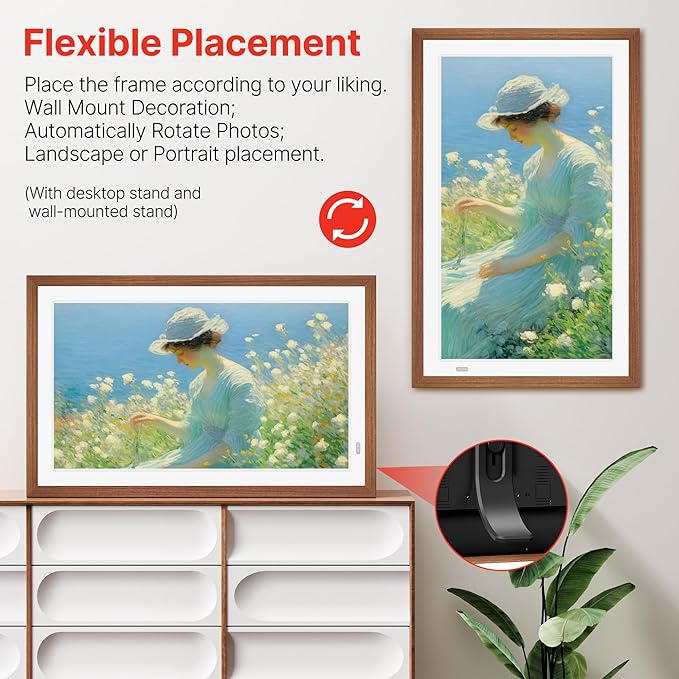 Uhale 21.5" Large Digital Picture Frame with Remote Control, 1920 x 1080 FHD IPS Display Wood WiFi Photo Frames 64GB, Wall Mounted, Auto Rotate, Support USB and SD Card, Instantly Share Photos Videos