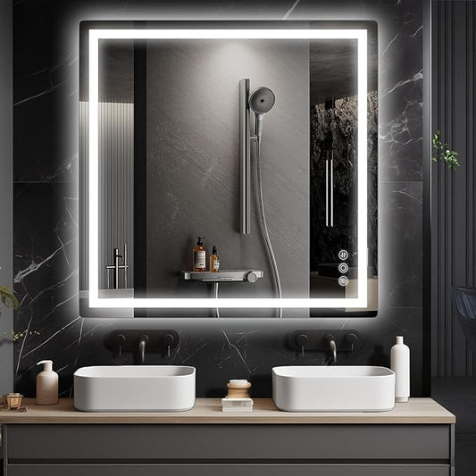 36"x 36" Bathroom Mirror for Over Sink, Anti-Fog LED Bathroom Mirror with Lights, Memory 3 Colors Modes & Dimmable Bathroom Vanity Mirror