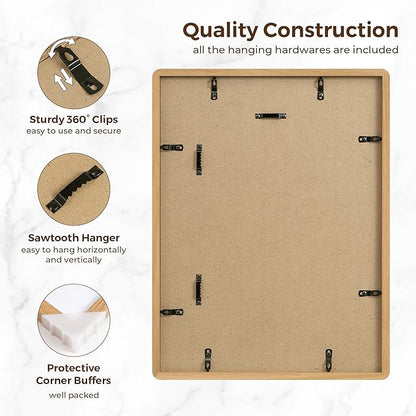 Solid Oak Wood 12x16 Picture Frame, Farmhouse 12 x 16 Wooden Frames, 12x16 Frame Matted to 8.5x11, Tempered Real Glass, 12"x16" Frames Minimalist Art Frame for Home Deocr, Natural Oak Color, 1 Pack