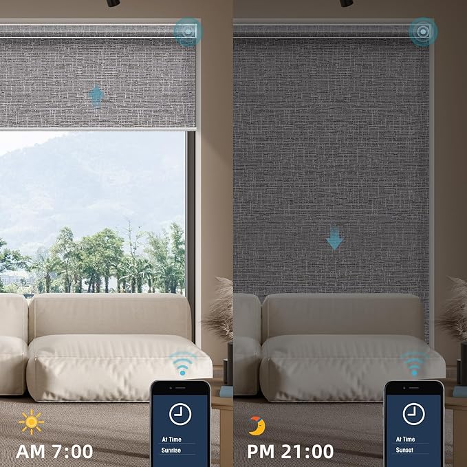 SmartWings Motorized Smart Blinds for Windows in Light Filtering, Electric Remote Roller Shades Compatible with Alexa/Google Home/Homekit, Custom Up to 110”W x 148”H, Safari Translucent Midnight
