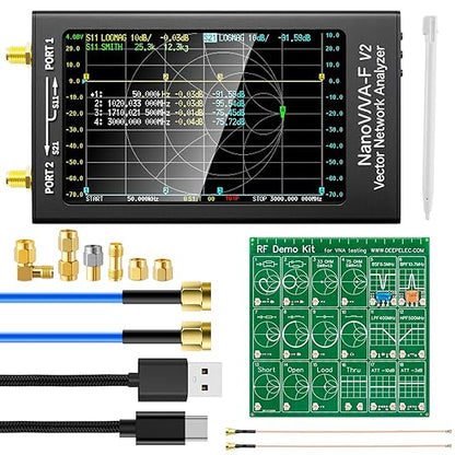 AURSINC Upgraded NanoVNA-F V2 Vector Network Analyzer 50kHz-3GHz with RF Demo Tester Board, 4.3inch with 5000mAh, Measuring S-Parameters VoltagSWR, Phase, Delay, Smith Chart, RTC Realtime