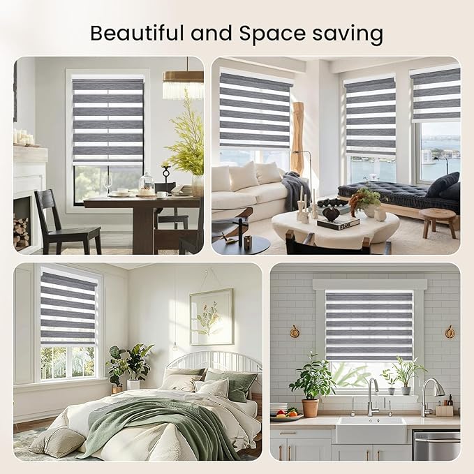 Grandekor Motorized Zebra Blinds with Remote Control,Smart Zebra Blinds for Windows,Electric Zebra Shades, Hemp Grey,34" W x 72" H