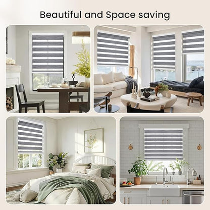 Grandekor Motorized Zebra Blinds with Remote Control,Smart Zebra Blinds for Windows,Electric Zebra Shades, Hemp Grey,34" W x 72" H