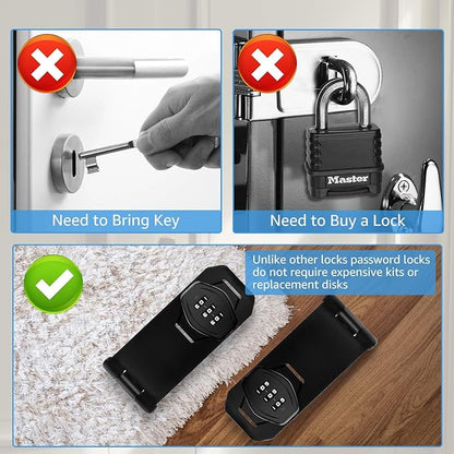 Mechanical Password Rotary Hasp Locks, 3 Digit Keyless Combination Lock for Cabinet Doors, Door Security Slide Latch Lock for Cabinets, Gate Locks for Barn Door, Bathroom, Outdoor
