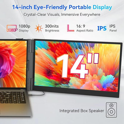 Blackview DCM6 Triple Laptop Screen Extender,14" 1080P FHD IPS Portable External Screen,Two Cable USB C Travel for 13-17'' Laptop,Plug & Play Compatible with Windows/Mac/Chrome OS and Mobile Devices
