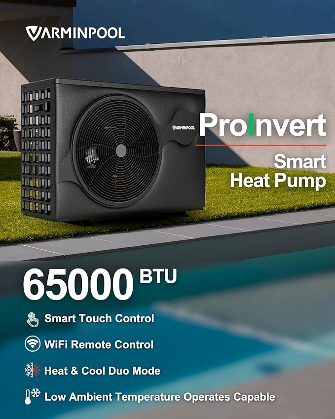 65000BTU Pro Invert Smart Pool Heat Pump for Above Ground and Inground Pools up to 20000 Gals, WiFi Capable and Timer Function Controller Electric Pool Heater, Heating & Cooling, 220V