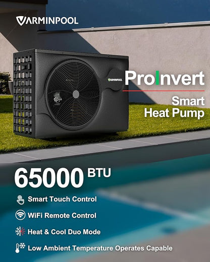 65000BTU Pro Invert Smart Pool Heat Pump for Above Ground and Inground Pools up to 20000 Gals, WiFi Capable and Timer Function Controller Electric Pool Heater, Heating & Cooling, 220V