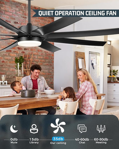 70 Inch Ceiling Fans with Lights, Smart Ceiling Fan with Voice Control, 8 ABS Blades, Reversible DC Motor, 3CCT Dimmable Black Ceiling Fan for Patio, CF01-BK