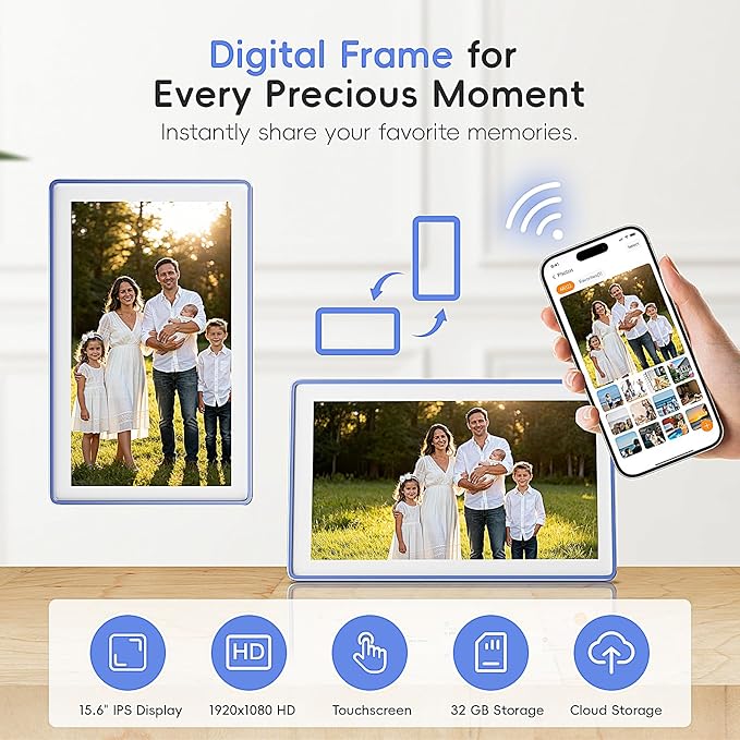 Westsee 15.6" Digital Wall Calendar Frame – Interactive Touchscreen Eletronic Calendars, Smart Family Planner for Schedule, Photo Display, Meals, Chore Chart & Tasks, Wall & Desk Mountable (Ultramarine)