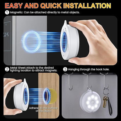 YiaMia Motion Sensor Under Cabinet Lights - 6 Pack, Indoor Smart Sensor Night Light, 3 × AA Battery Operated Wireless Stair Light, Dimmable Puck Lights Suitable for Kitchens, Wardrobes, Hallway