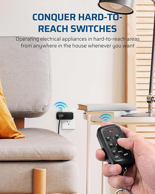 DEWENWILS Indoor Remote Control Outlet, 2 Independent Control & Dual-Controlled, 15A/1875W Remote Light Switch, 100FT Range, Remote Outlet Switch for Lamp, Christmas Light, Black