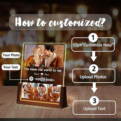 Personalized Couple Birthday Gifts For Boyfriend Girlfriend Him Her, Custom Acrylic Spotify Plaque With Photo Name, Customized Light Up Picture Frame, Anniversary Christmas Gifts For Women Men