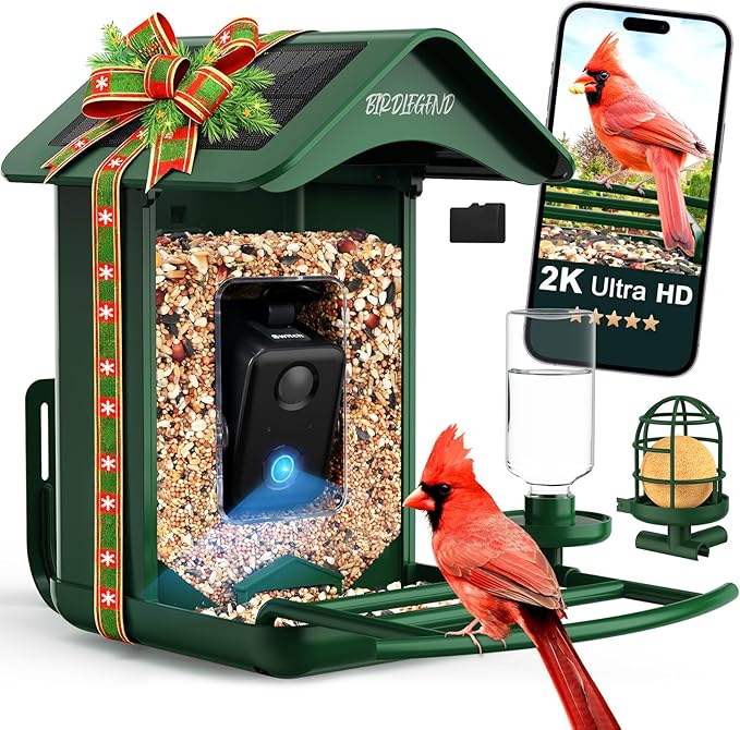 BIRDLEGEND® Bird Feeder with Camera Solar Powered, 2K Portrait Live Free AI Forever Instant Arrival Alerts with 64GB Card, Smart Camera Birds Feeders Wireless Outdoor Gift for Bird Lover, 2.4G WiFi
