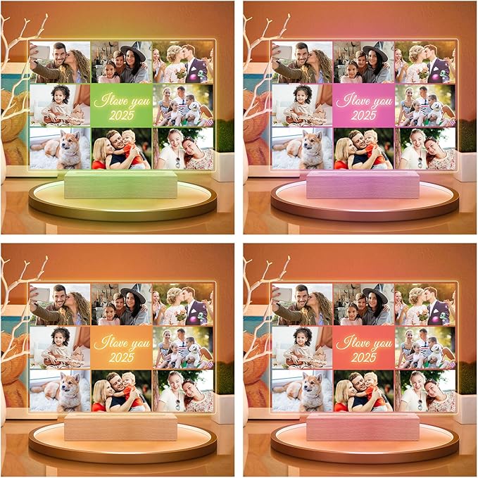 Custom Picture Frames with Photo, Personalized Photo Frame with Night Light, Customized Picture Frame, Personalized Christmas Birthday Gifts for Women, Men, Mom, Dad, Baby, Kid, Pet, Friend, Family