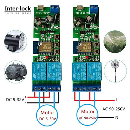 Jane Eyre WiFi Wireless Relay Module 2 Channel Remote Switch Momentary/Self-Locking Relay for Tuya/Smart Life APP with 433MHz RF Remote Control Compatible with Alexa and Google Assistant