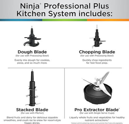 Ninja BN801 Professional Plus Kitchen System, 1400 WP, 5 Functions for Smoothies, Chopping, Dough & More with Auto IQ, 72-oz.* Blender Pitcher, 64-oz. Processor Bowl, (2) 24-oz. To-Go Cups, Grey