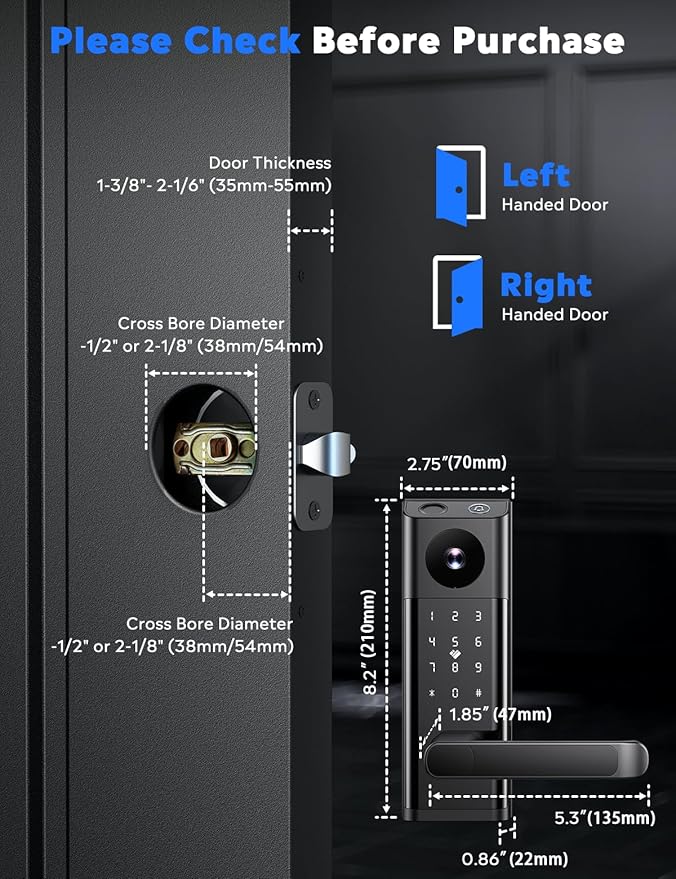 CAMCAMP Smart Door Lock, Keyless Entry Door Lock with Handle,Deadbolt Smart Lock for Front Door,WiFi Video Smart Lock with Camera & Doorbell,12 Months Battery,App Control,2-Way Audio,IP66Waterproof