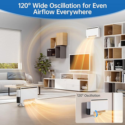 1800W Smart Panel Space Heater with Bluetooth Speaker,Play Music & Lyric Display & RGB Lights, 6-in-1 Heater Fan, App/Voice/Remote/Touch Control, Wall-Mount or Freestanding, Works with Alexa