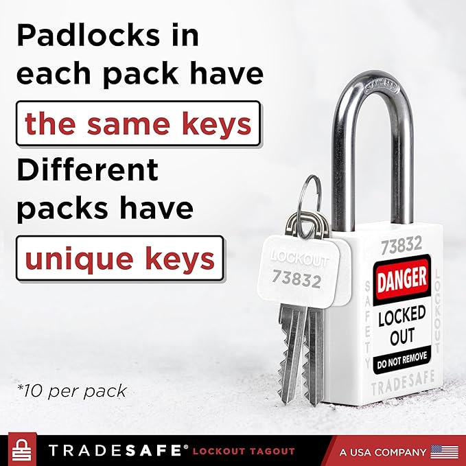 TRADESAFE Lockout Tagout Locks Set - 10 White Loto Locks, Keyed Alike Lockout Locks, 2 Keys Per Lock, OSHA Compliant Lock Out Tag Out Padlocks