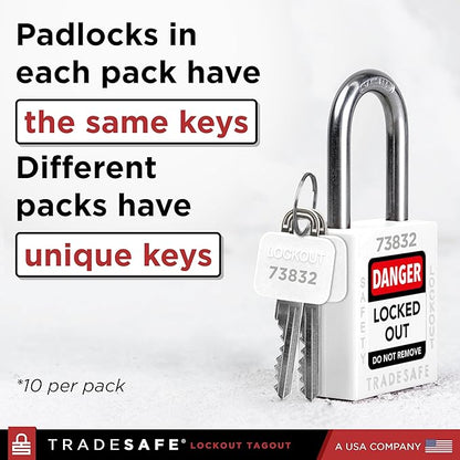 TRADESAFE Lockout Tagout Locks Set - 10 White Loto Locks, Keyed Alike Lockout Locks, 2 Keys Per Lock, OSHA Compliant Lock Out Tag Out Padlocks