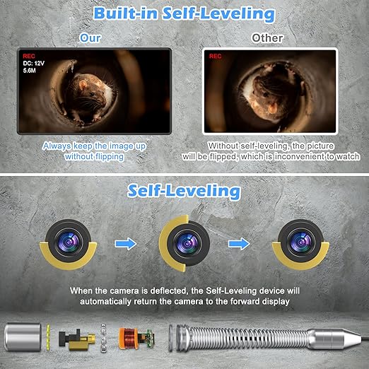 Sanyipace Sewer Camera 131FT/40M with 512Hz Transmitter, Self-Leveling, Distance Counter, Plumbing Inspection Camera with Microphone Speaker Audio Video Record, 16GB TF Card, Pipe Pulley (7mm Cable)