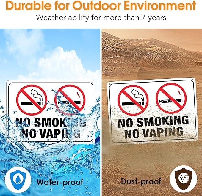 No Smoking No Vaping Sign - 2 Pack - 10 x 7 Inches Rust Free .040 Aluminum - UV Protected, Waterproof, Weatherproof and Fade Resistant - 4 Pre-Drilled Holes