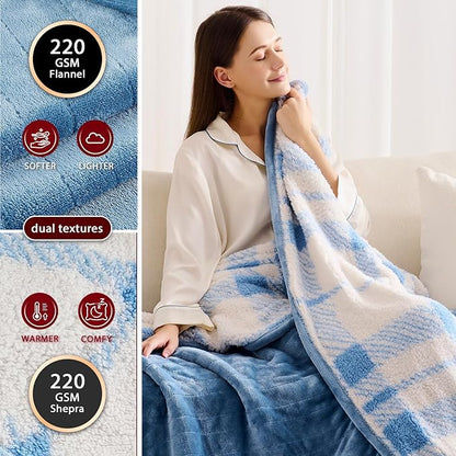 Heated Electric Blanket Full Size - 72"x84" Flannel Heating Blanket with 10 Heating Levels & 5 Time Settings Over-Heat Protection, Winter Warmer for Adults with ETL Certification（Light Blue）