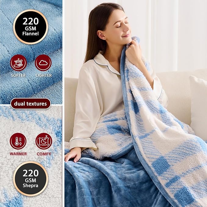 Heated Electric Blanket King Size - 100"x90" Flannel Heating Blanket with 10 Heating Levels & 5 Time Settings Over-Heat Protection, Winter Warmer for Adults with ETL Certification（Light Blue）