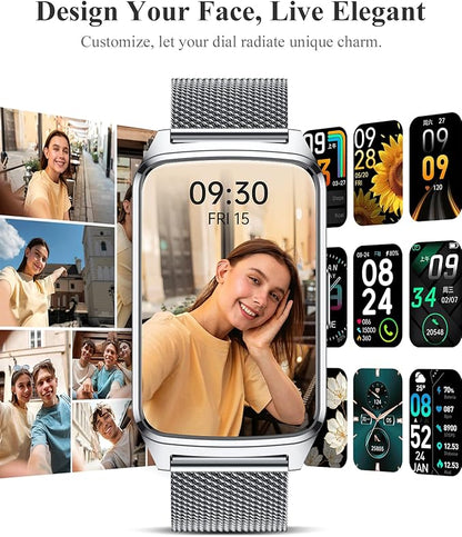 Fitness Tracker Watch for Women Men, Step Counter Compatible with iPhone Android, IP68 Waterproof Activity Tracker with Sleep Monitor, 110+ Sports (Classic, Silver, 1.57)