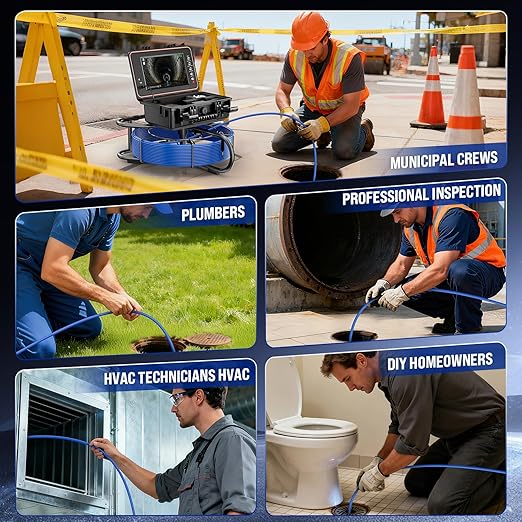 Sewer Camera Self-Leveling, 100ft Drain Camera with Meter Counter, 9-inch HD, Plumbing Cameras Snake with 12 LED Lights, 5100mAh Battery, IP68 & 32GB DVR Recording for Duct Sewer Line Pipe Inspection