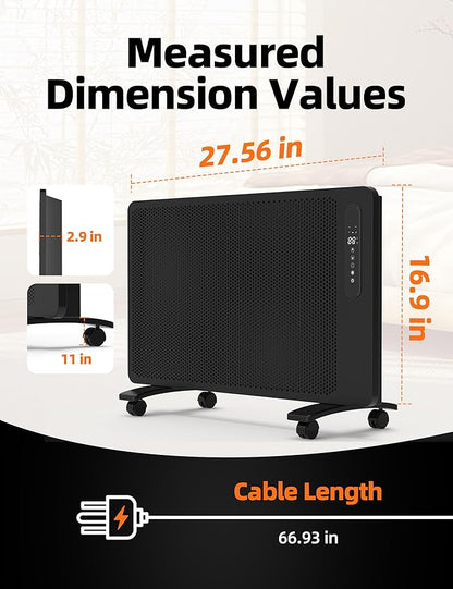 Energy Efficient Mica Infrared Space Heater for Large Room Indoor Use, Smart WiFi Wall Mounted or Portable Panel Heater, Fast Heating, Quiet, White