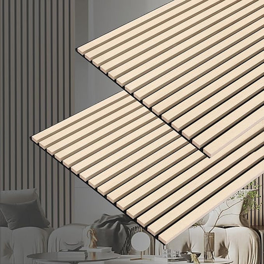 3D Slat Acoustic Wall Panels with Wood Finish Accent, 2 Pack Sound Absorbing Paneling for Studio, Office, Living Room, Bedroom Interior Decor (Natural Oak, 48''L x 24''W)