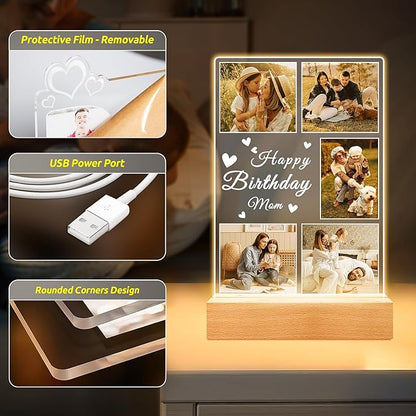 Personalized Birthday Gifts for Mom from Daughter Son, Custom Collage Picture Frames with Photo, Customized Photo Frame with Night Light, Personalized Gifts for Mom Baby Kids Family