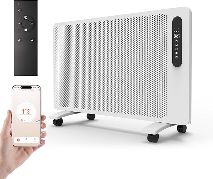 Mica Infrared Space Heater for Indoor Use, Large Room Wall Mount or Portable Panel Heater with WiFi Smart App & Alexa Control, Fast Heating, Energy Efficient, Quiet, White