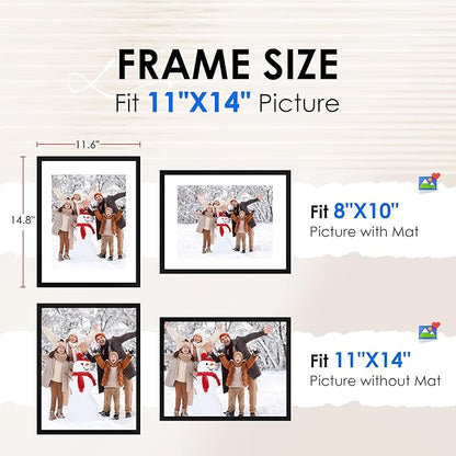 FIXSMITH 11x14 Picture Frame 1 Pack, Photo Frame with HD Plexiglass, Display Pictures 8x10 with Mat or 11x14 Without Mat, Black Picture Frames Collage Wall Decor, Gallary Wall Frame