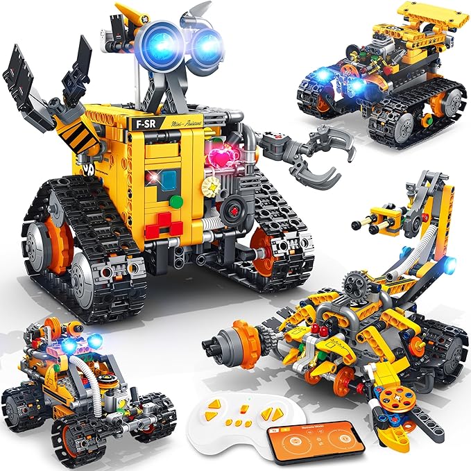 Robot Building Kit for Kids and Adults, 4-in-1 Rechargeable RC Robotics Kit with Remote & App Control, STEM Coding Toys & Science Projects, Birthday Gifts for Boys Ages 8-12+ (588 Pcs)